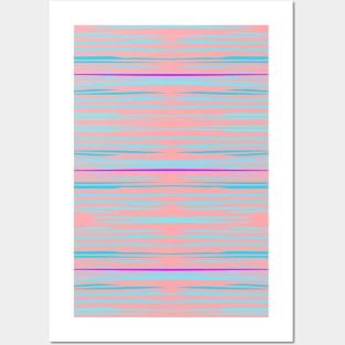 Sunset Stripes - Aqua Blue Pink Posters and Art